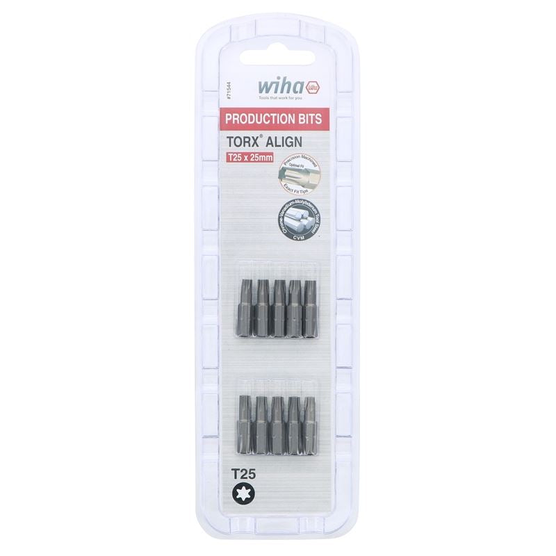 Wiha Torx Align Insert Bit T25 x 25mm Pack of 10 Bits
