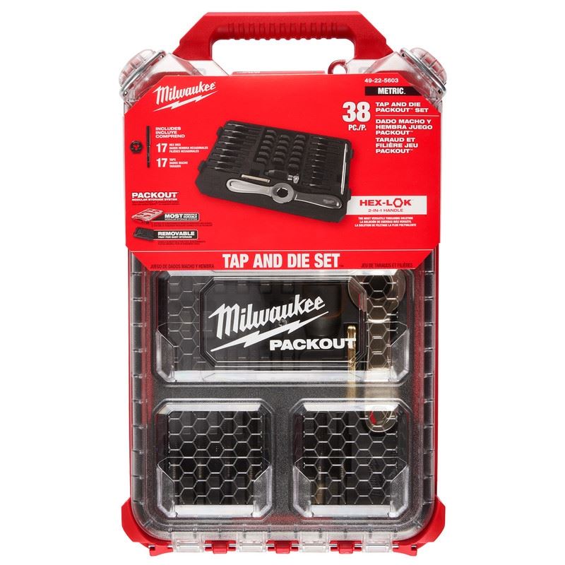 Milwaukee 49-22-5603 38PC Metric Tap and Die PACKOUT Set w/ Hex-LOK 2-in-1 Handle