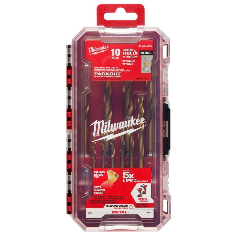 Milwaukee 48-89-4859 SHOCKWAVE Impact Duty RED HELIX Titanium Metric Drill Bit Set - 10PC