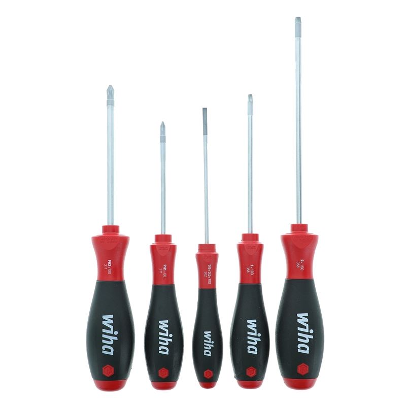 Wiha SoftFinish Slotted Phillips and Square Screwdriver Set 5-Piece