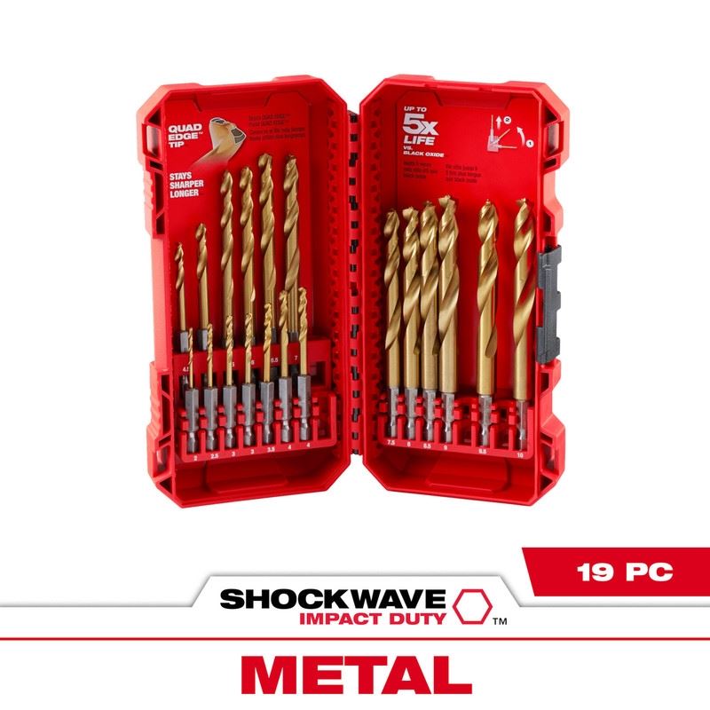 Milwaukee 48-89-4860 SHOCKWAVE Impact Duty RED HELIX Titanium Metric Drill Bit Set - 19PC
