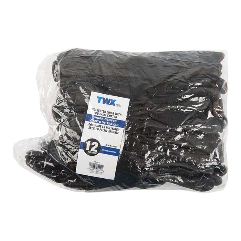 TWXpert 12 pk. Polyurethane Coated Work Gloves with Polyester Liner (Size XL)