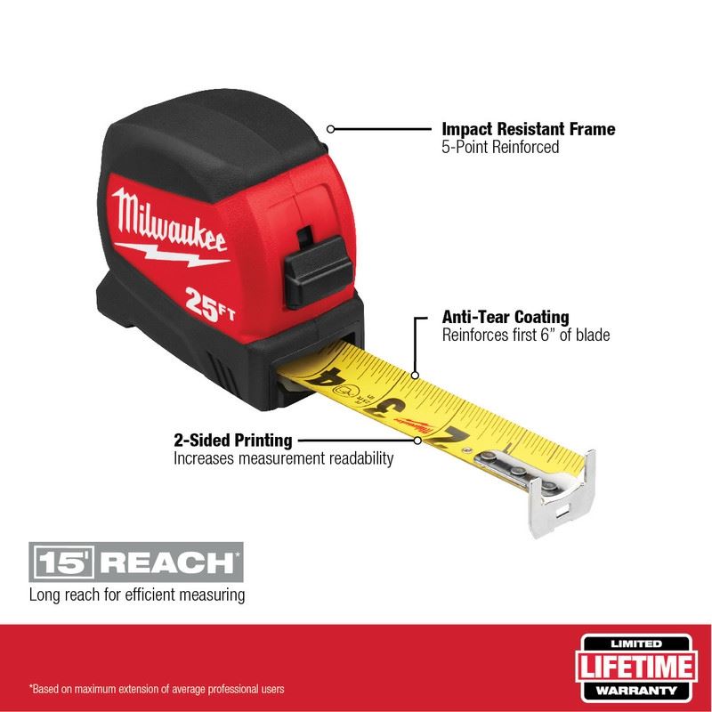Milwaukee 48-22-0425 25 FT Compact Wide Blade Tape Measures