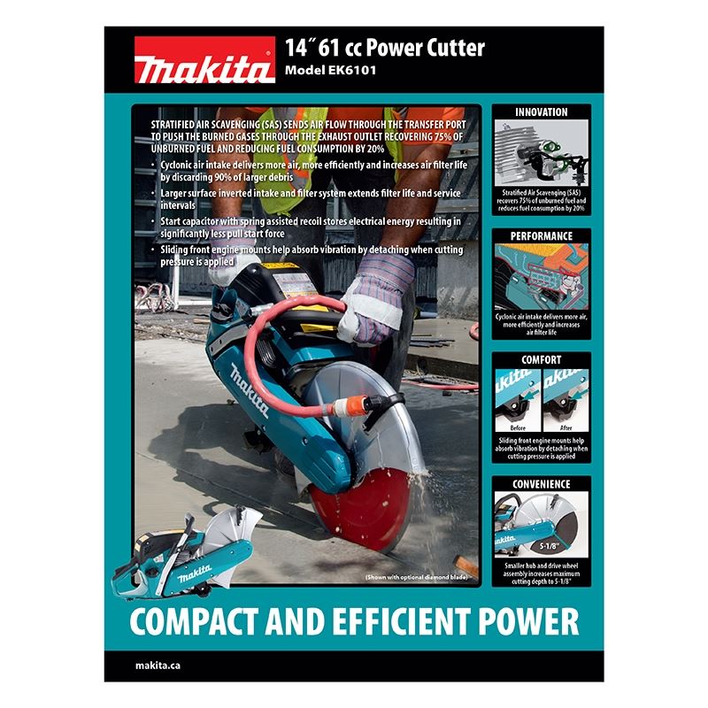 Makita EK6101 14in / 4.4 hp 2-Stroke Power Cutter (20 mm Arbor)