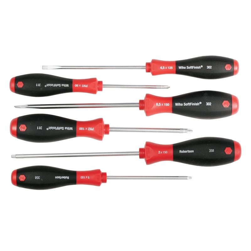 Wiha SoftFinish Slotted/Phillips/Square Screwdriver 6 Piece Set