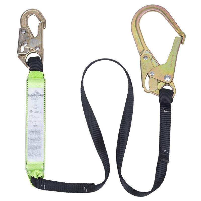 Peakworks V8104726 Shock Absorbing Lanyard (200 - 386 lb capacity) - SP - Single Leg - Snap Form Hooks - 6ft