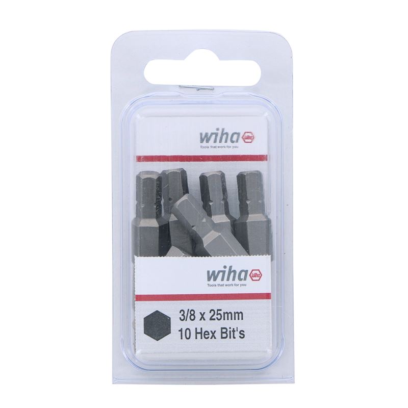 Wiha Hex Inch Insert Bit 3/8 x 25mm Pack of 10 Bits