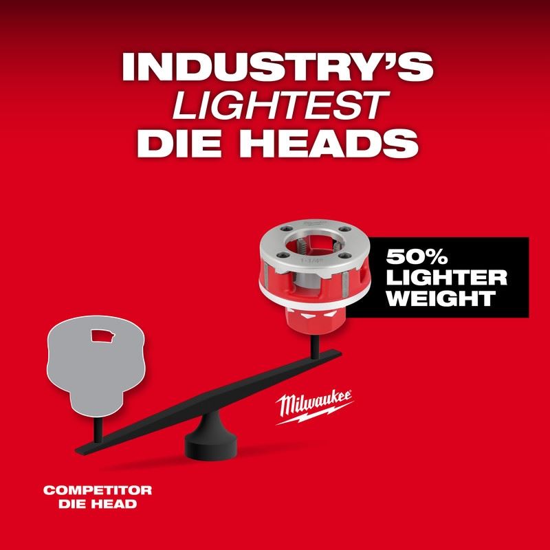 Milwaukee 2870-22 M18 FUEL Compact Pipe Threader w/ ONE-KEY w/ 1/2in - 1-1/4in Compact NPT Forged Aluminum Die Heads