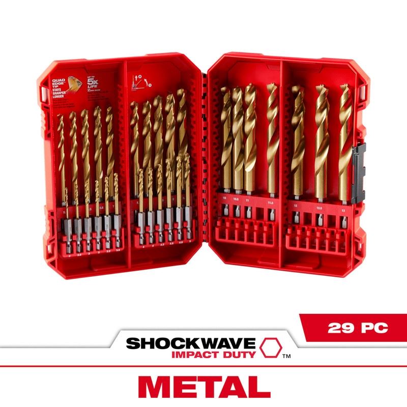 Milwaukee 48-89-4862 SHOCKWAVE Impact Duty RED HELIX Titanium Metric Drill Bit Set - 29PC