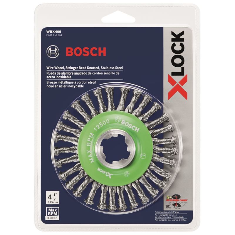 Bosch WBX409 4-1/2 In. Wheel Dia. X-LOCK Arbor Stainless Steel Stringer Bead Knotted Wire Wheel