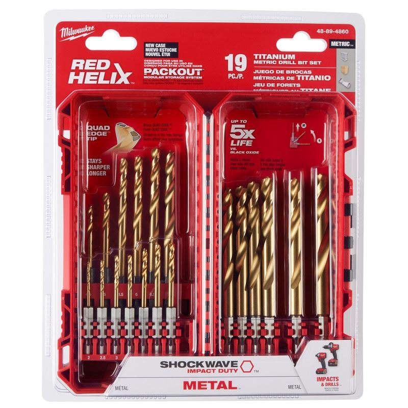 Milwaukee 48-89-4860 SHOCKWAVE Impact Duty RED HELIX Titanium Metric Drill Bit Set - 19PC