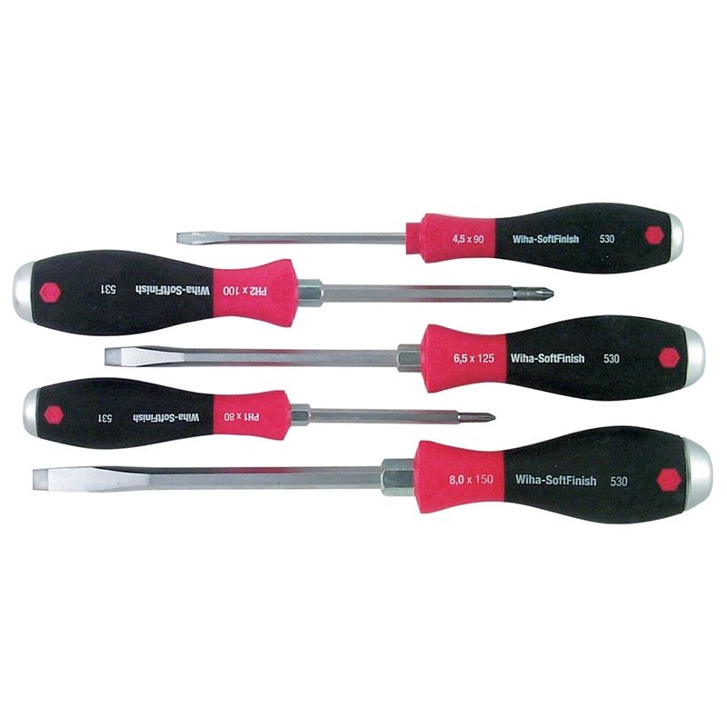 Wiha SoftFinish Extra Heavy Duty Slotted 5.5mm, 6.5mm, 8.0mm/Phillips #1, #2 5 Piece Set