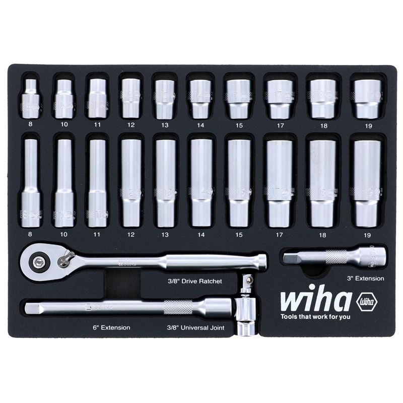 WIHA 33795 24 Piece 3/8†Drive Professional Socket Tray Set - Metric