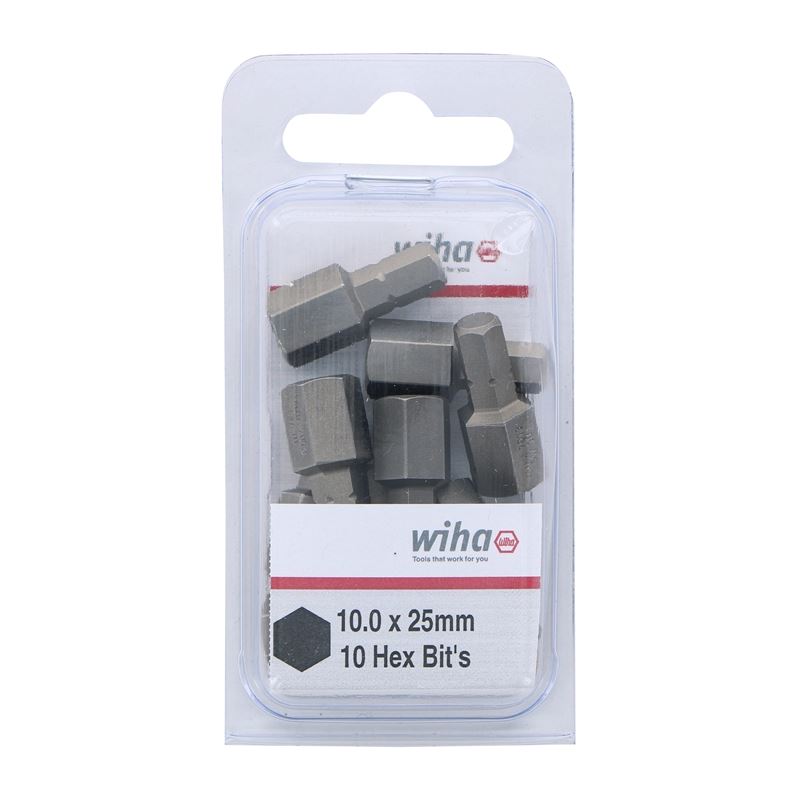 Wiha Hex Metric Insert Bit 10.0 x 25mm Pack of 10 Bits