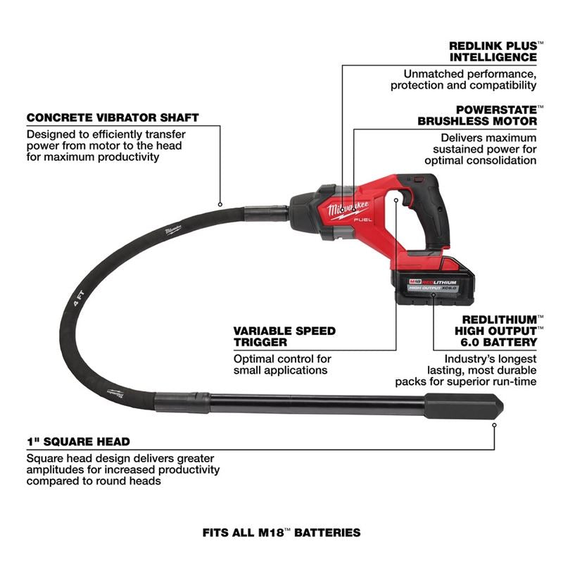 Milwaukee 2910-21 M18 FUEL 4ft Concrete Pencil Vibrator Kit