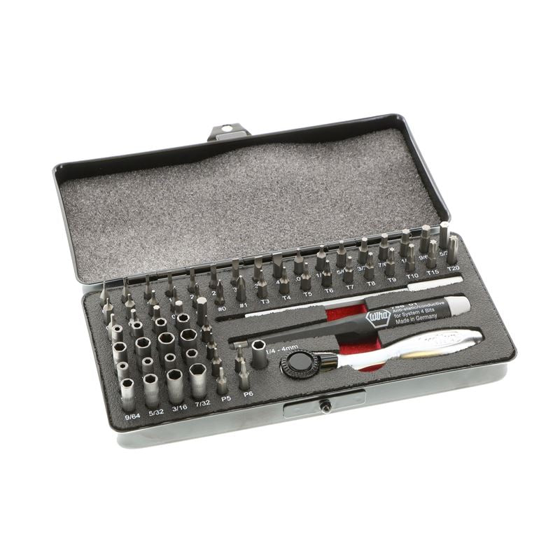 Wiha Master Tech 65 Piece Set - ESD Handle, Mini Ratchet and MicroBits In Metal Storage Box