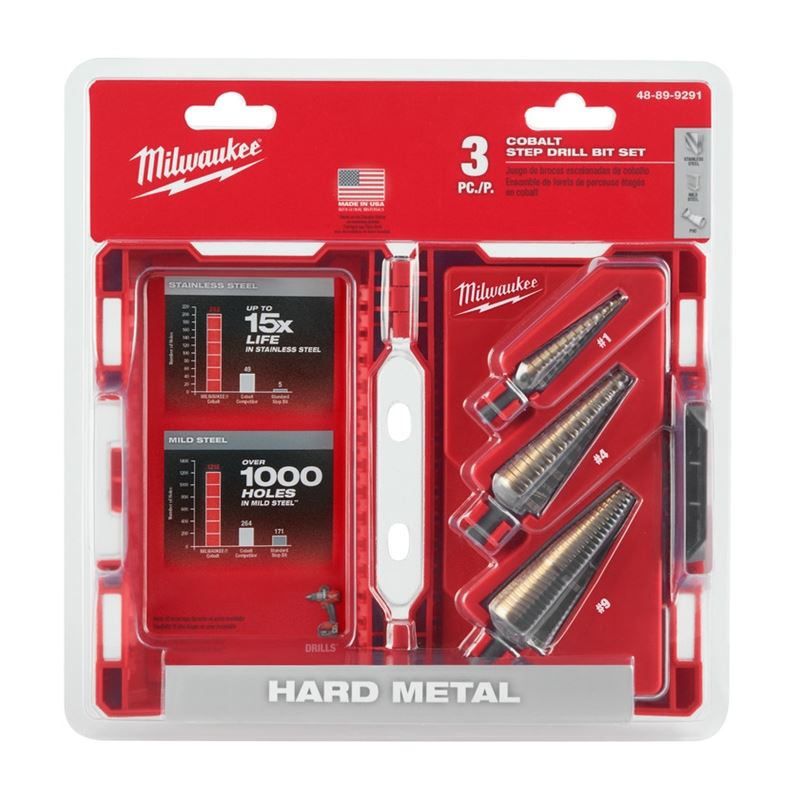 Milwaukee 48-89-9291 3PC COBALT STEP DRILL BIT SET (No.1, No.4, No.9)
