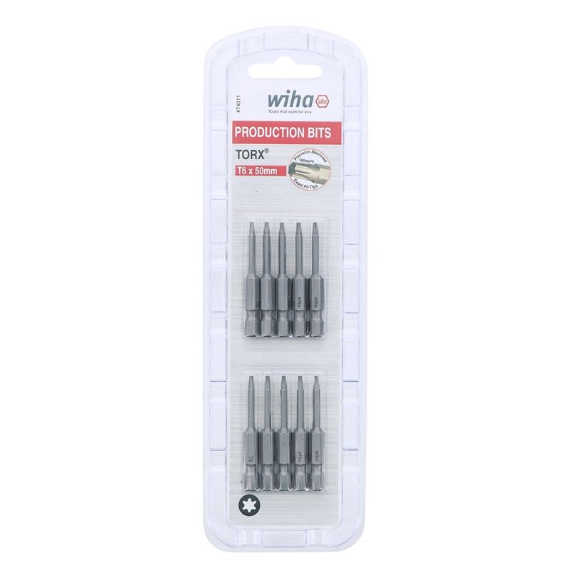 Wiha Torx Power Bit T6 x 50mm Pack of 10 Bits