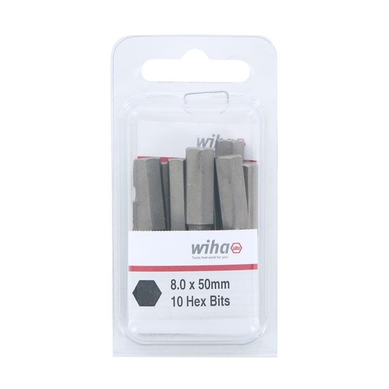 Wiha Hex Metric Power Bit 8.0 x 50mm Pack of 10 Bits