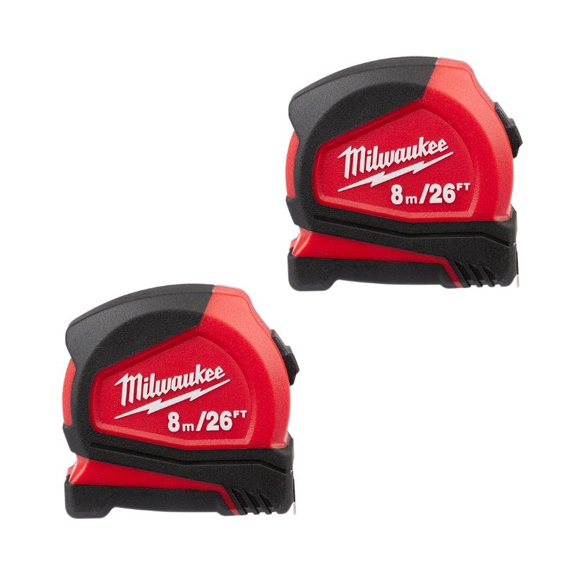 Milwaukee 48-22-6626G 8m/26ft Compact Tape Measure - 2 Pack