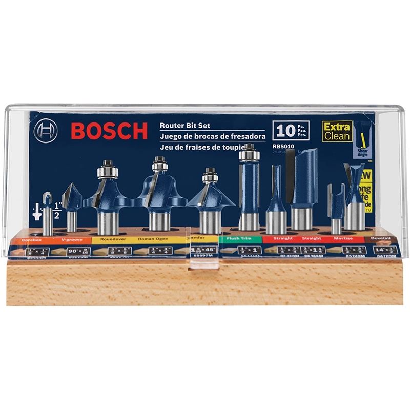 Bosch RBS010 10 pc. 1/2 in and 1/4 in Shank All-Purpose Router Bit Set