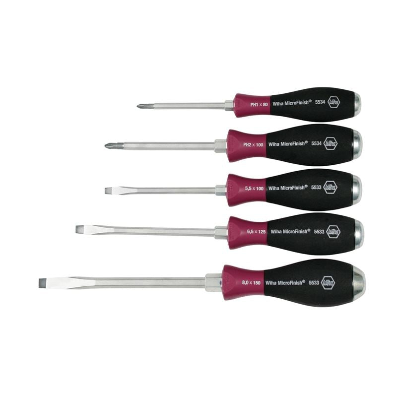 Wiha MicroFinish Extra Heavy Duty Slotted/Phillips 5 Piece Set