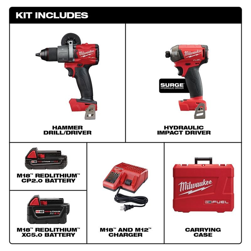 Milwaukee 2999-22CXC M18 FUEL 2 Tool Hammer Drill/Surge Kit