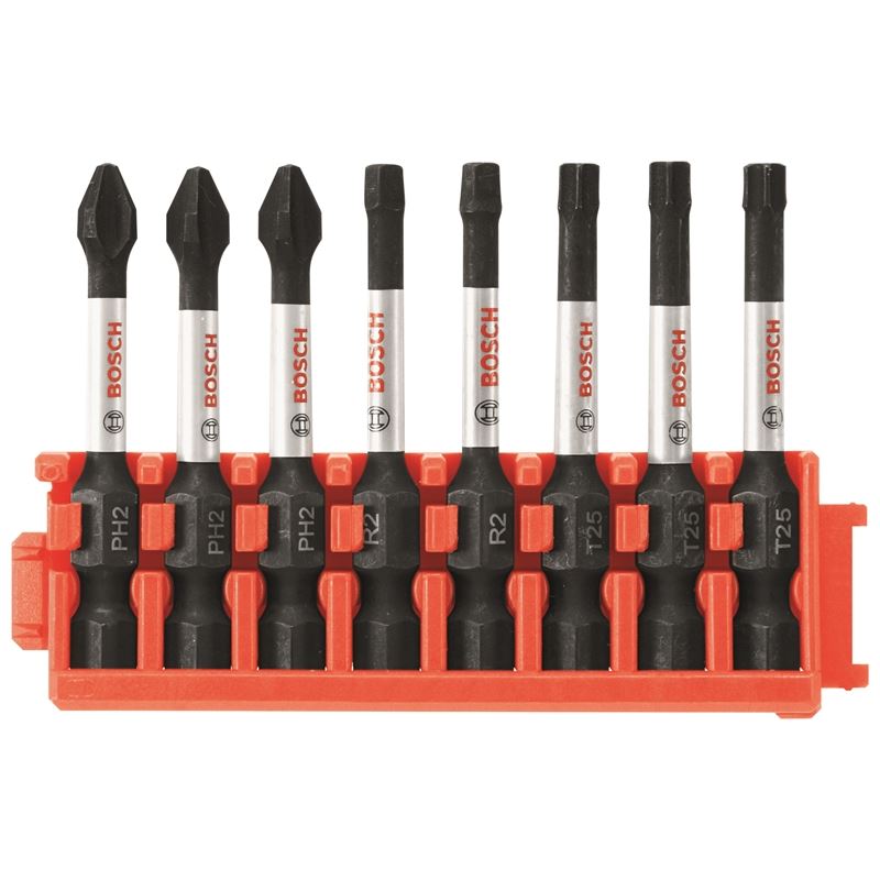 Bosch | CCSV208 8 pc. Impact Tough Phillips, Square and Torx 2 In. Power Bits with Clip for Custom Case System