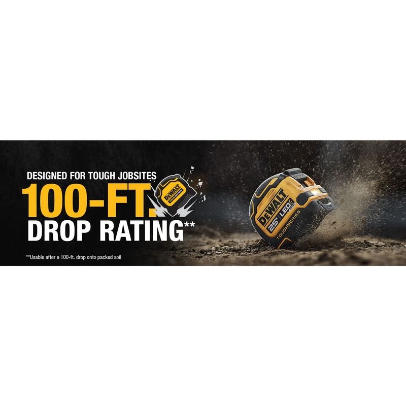 DEWALT DWHT35625S TOUGHSERIES 25 FT Lighted Tape Measure