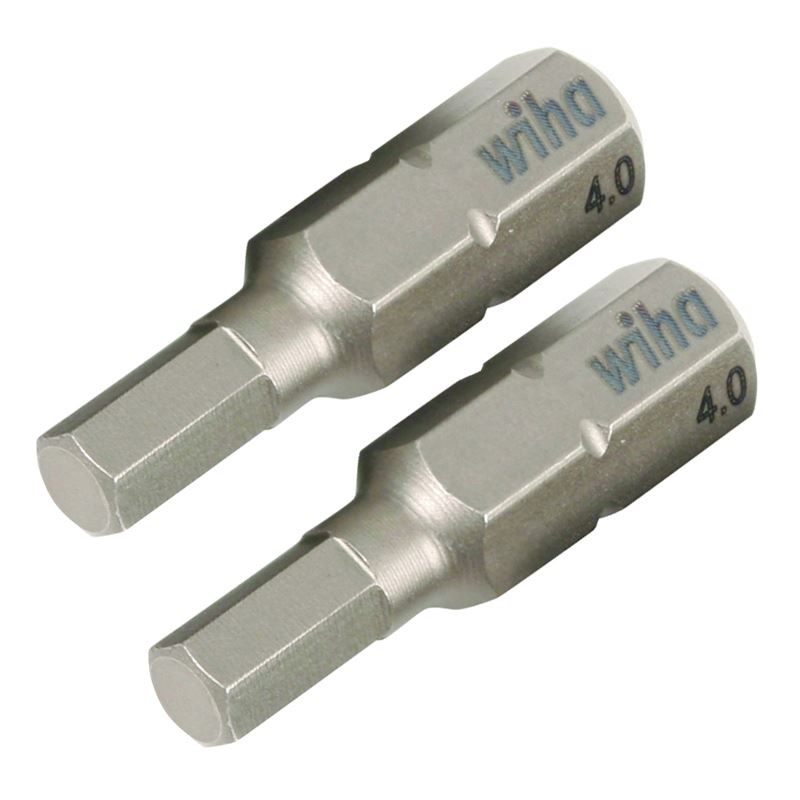 Wiha Hex Metric Insert Bit 4.0 x 25mm Pack of 2 Bits