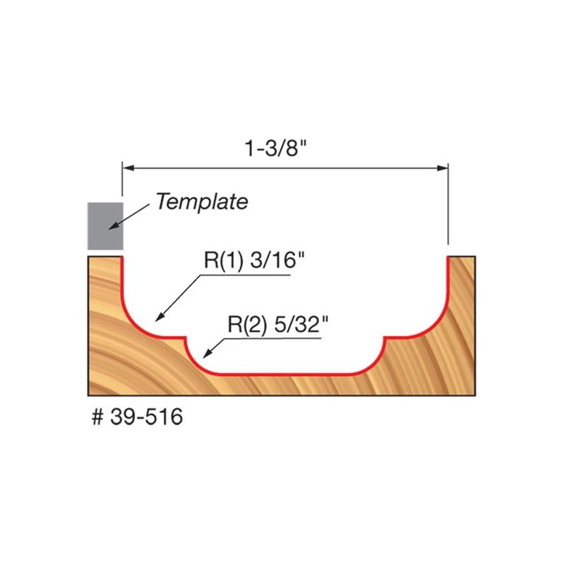 Freud | 39-516 1-3/8 (Dia.) Top Bearing Double Cove Groove Bit with 3/8 Shank
