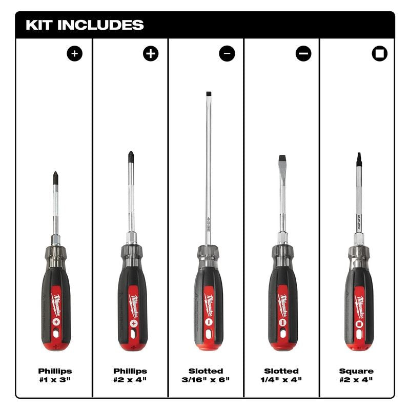 Milwaukee 48-22-2885 Cushion Grip Screwdriver Set (5-Piece)