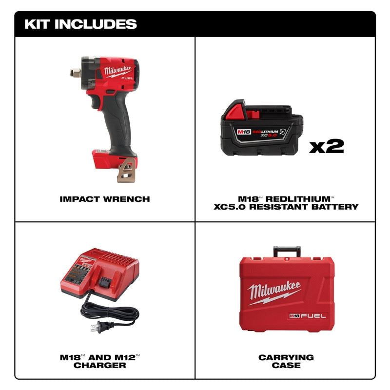 Milwaukee 2855-22R M18 FUEL 1/2 in Compact Impact Wrench w/ Friction Ring Kit