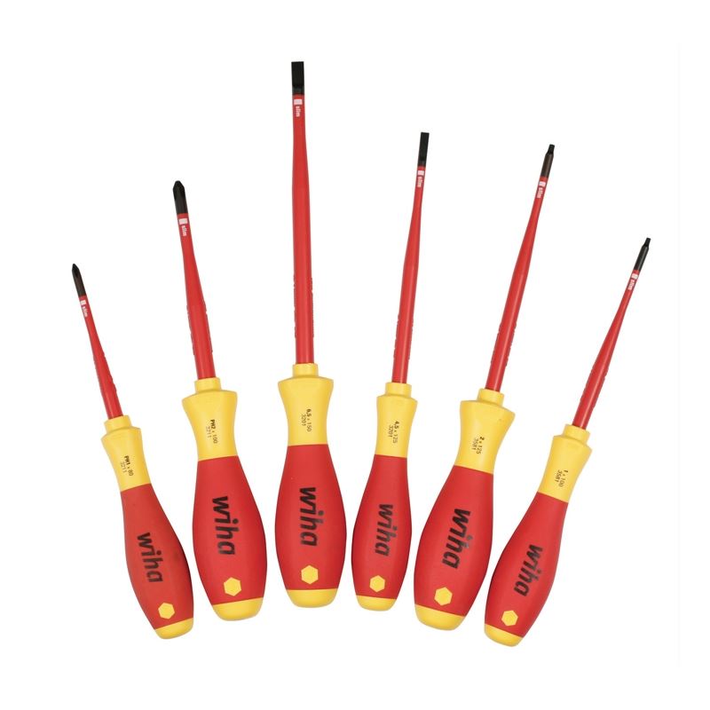Wiha Insulated SlimLine Slotted/Phillips/Square Screwdrivers 6 Piece Set