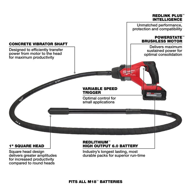 Milwaukee 2911-21 M18 FUEL 8ft Concrete Pencil Vibrator Kit