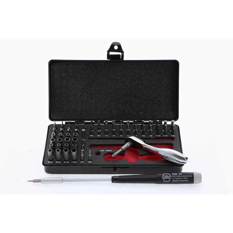 Wiha Master Tech 65 Piece Set - ESD Handle, Mini Ratchet and MicroBits In Metal Storage Box