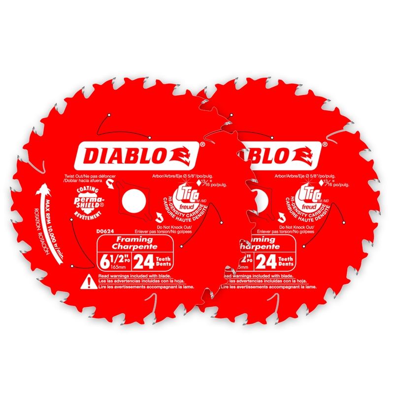 Diablo DO624PX Double Pack 6‑1/2 in. x 24 Tooth Framing Trim Saw Blade