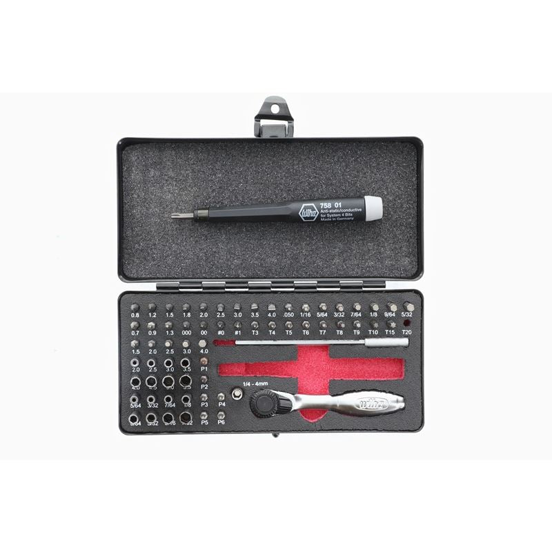 Wiha Master Tech 65 Piece Set - ESD Handle, Mini Ratchet and MicroBits In Metal Storage Box