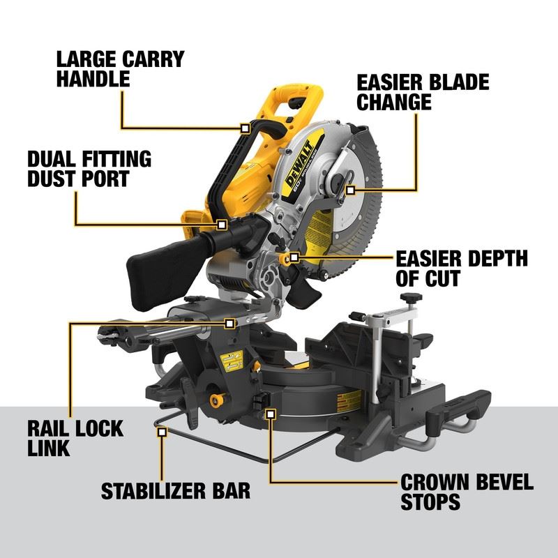 DEWALT DCS781B 60V MAX Brushless 12in. Double Bevel Sliding Miter Saw