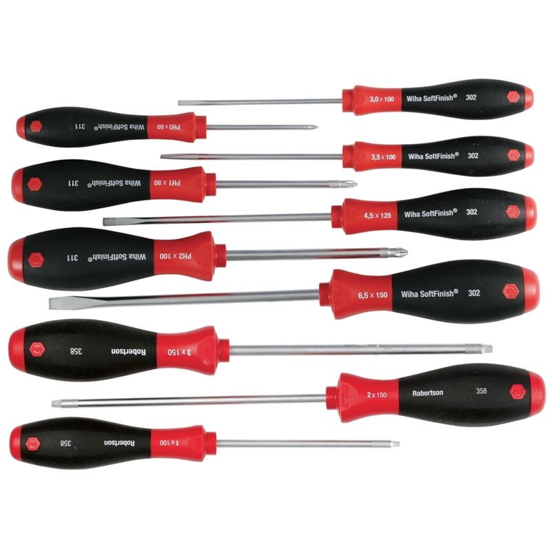Wiha SoftFinish Slotted/Phillips/Square Screwdriver 10 Piece Set