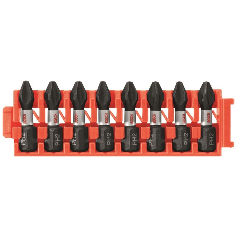 Bosch | CCSPH2108 8 pc. Impact Tough Phillips P2 1 In. Insert Bits with Clip for Custom Case System