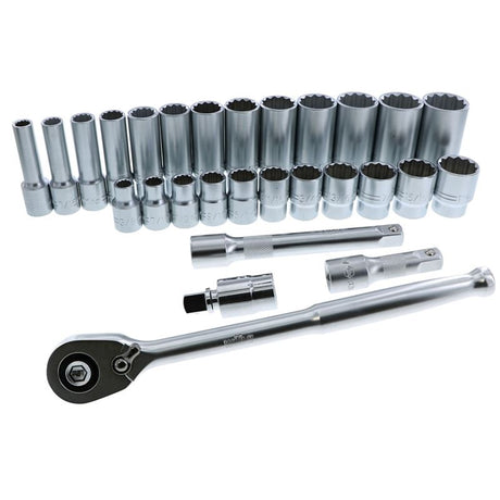 WIHA 33896 28 Piece 1/2†Drive Professional Standard and Deep Socket Tray Set - SAE