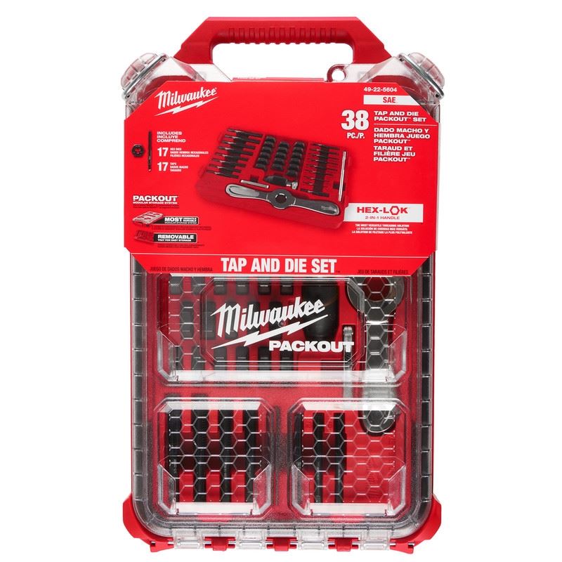 Milwaukee 49-22-5604 38PC SAE Tap and Die PACKOUT Set w/ Hex-LOK 2-in-1 Handle