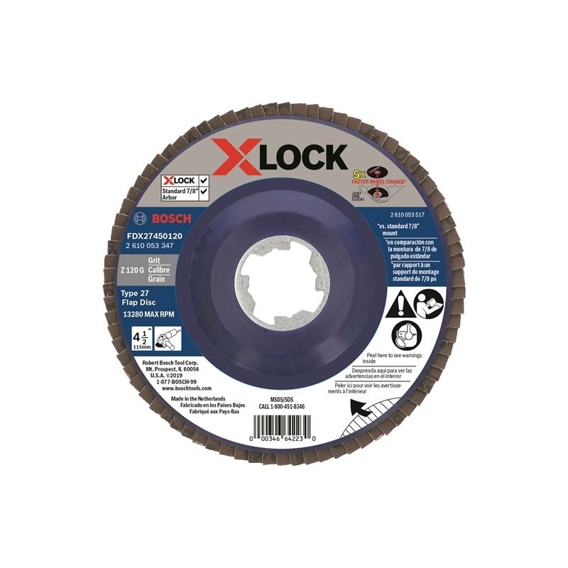 Bosch FDX27450120 4 - 1/2 In. X - LOCK Arbor Type 27 120 Grit Flap Disc - Mississauga Hardware Centre IncBOSCHFDX27450120