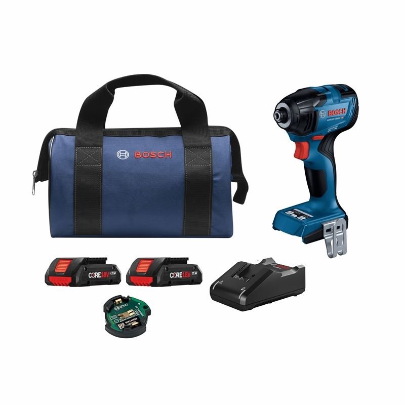 Bosch GDR18V - 1860CB25 18V Connected - Ready 1/4 In. Hex Impact Driver Kit with (2) CORE18V 4.0 Ah Compact Batteries and (1) Connectivity Module - Mississauga Hardware Centre IncBOSCHGDR18V-1860CB25