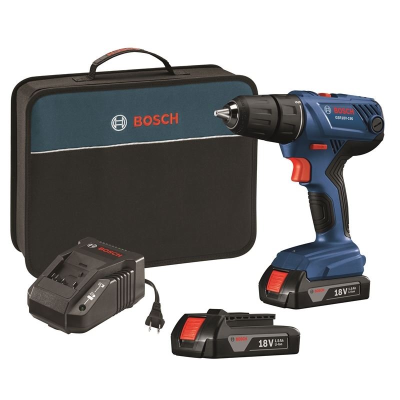 Bosch GSR18V - 190B22 18 V Compact 1/2 In. Drill/Driver Kit with (2) 1.5 Ah SlimPack Batteries - Mississauga Hardware Centre IncBOSCHGSR18V-190B22