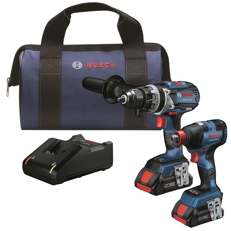 Bosch GXL18V - 224B25 18V 2 - Tool Combo Kit with Freak 1/4 In. and 1/2 In. Two - In - One Bit/Socket Impact Driver and Brute Tough 1/2 In. Hammer Drill/Driver - Mississauga Hardware Centre IncBoschGXL18V-224B25