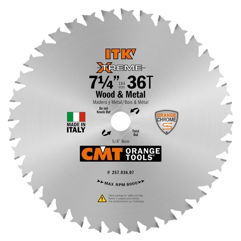 CMT ORANGE TOOLS 257.036.07 7 - 1/4 in ITK Xtreme 36T Wood and Metal Circular Saw Blade - Mississauga Hardware Centre Inc