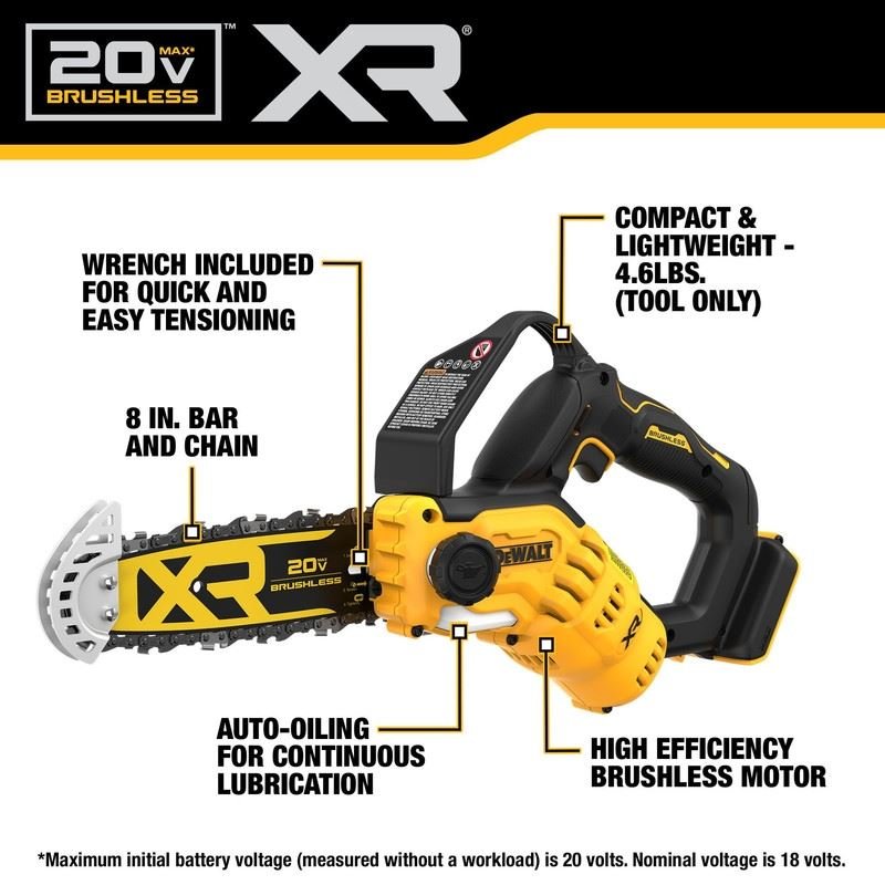 DEWALT DCCS623B 20V MAX 8 in. Brushless Cordless Pruning Chainsaw (Tool Only) - Mississauga Hardware Centre IncDEWALTDCCS623B
