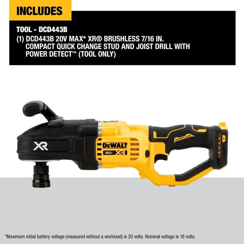 DEWALT DCD443B 20V MAX XR Brushless Cordless 7/16 in. Compact Quick Change Stud and Joist Drill with POWER DETECT Technology (Tool Only) - Mississauga Hardware Centre IncDEWALTDCD443B